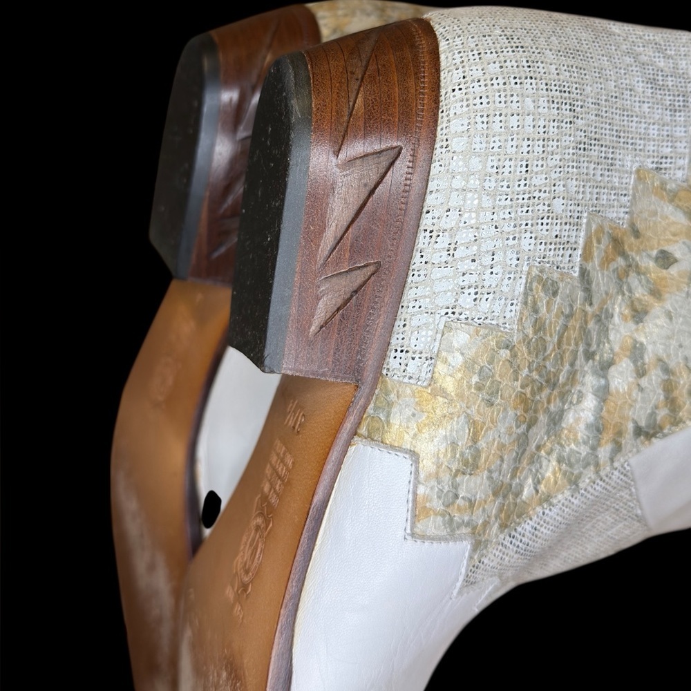 🌟 RARE Vintage Neiman Marcus White Western Tall Leather Boots Metallic sz 37.5 🌟 - Picture 11 of 13
